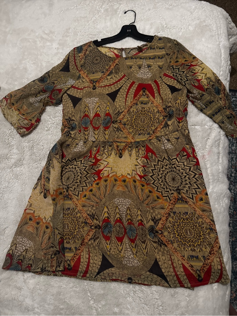 Forever 21 Printed Tunic Dress in Tan, Red, Blue